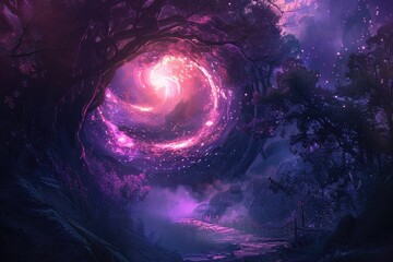 Fantasy landscape with Mystical portal in the universe