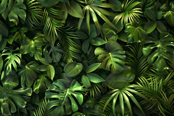 Fototapeta na wymiar Tropical leaves background, Top view, render illustration