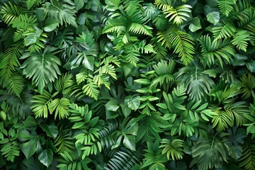 Beautiful green leaves background, top view,  Tropical leaves background