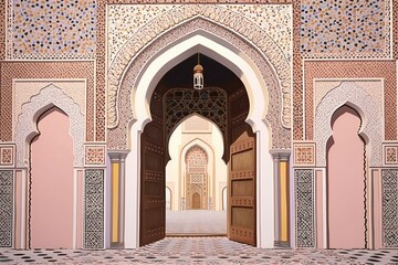 Fototapeta na wymiar Illustration of a Mosque in Casablanca, Morocco