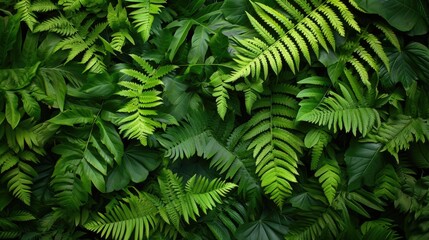 Lush Green Fern and Foliage Texture Background - obrazy, fototapety, plakaty