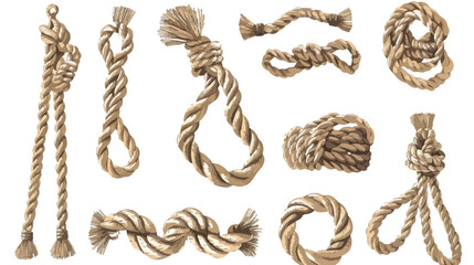Rope brushes with different knots set Vector illustration 