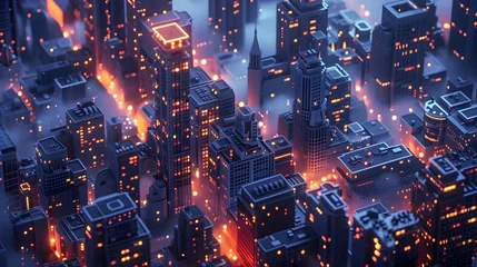 Foto op Plexiglas Cityscape with many tall buildings lined with isometric city concept. © CatNap Studio