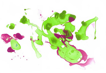 Abstract background. Green and purple spots of different shades. Chaotically spilled on a white background. Blur, marble effects, random images.