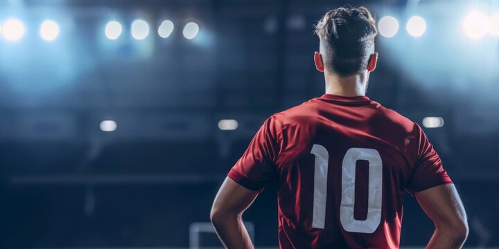A soccer player wearing an orange jersey with the number 10