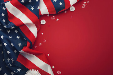 American flag colors and elements on banner with copy space. For 4th of July celebrating 