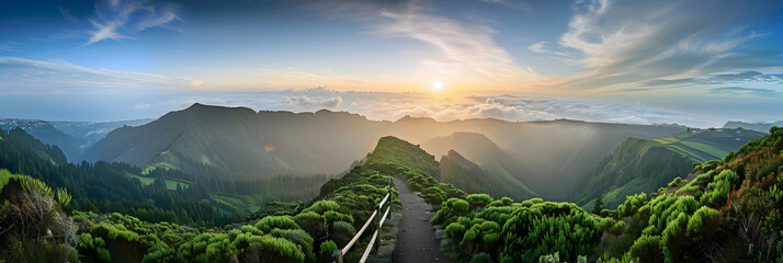 Mountain landscape Ponta Delgada island, Azores Portugal