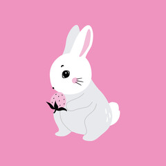 Cute white rabbit in various poses. Rabbit animal icon isolated on background. For Moon Festival, Chinese Lunar Year of the Rabbit, Easter decor. White Easter bunny, hare. Wild animals, baby animals