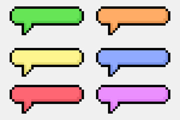 Empty speech bubble pixel art set. Comix bubbles 8 bit for Game development, mobile app. Collection set of retro game 8 bit line pixel speech bubble