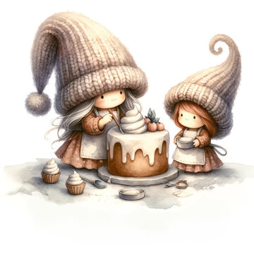 Two gnomes in oversized hats create a cake, with the heartwarming phrase "Baking sweet memories" inviting nostalgia. Mother's Day