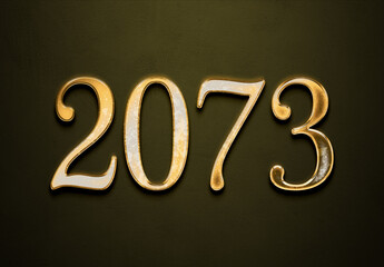 Old gold effect of 2073 number with 3D glossy style Mockup.	