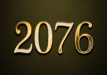 Old gold effect of 2076 number with 3D glossy style Mockup.	