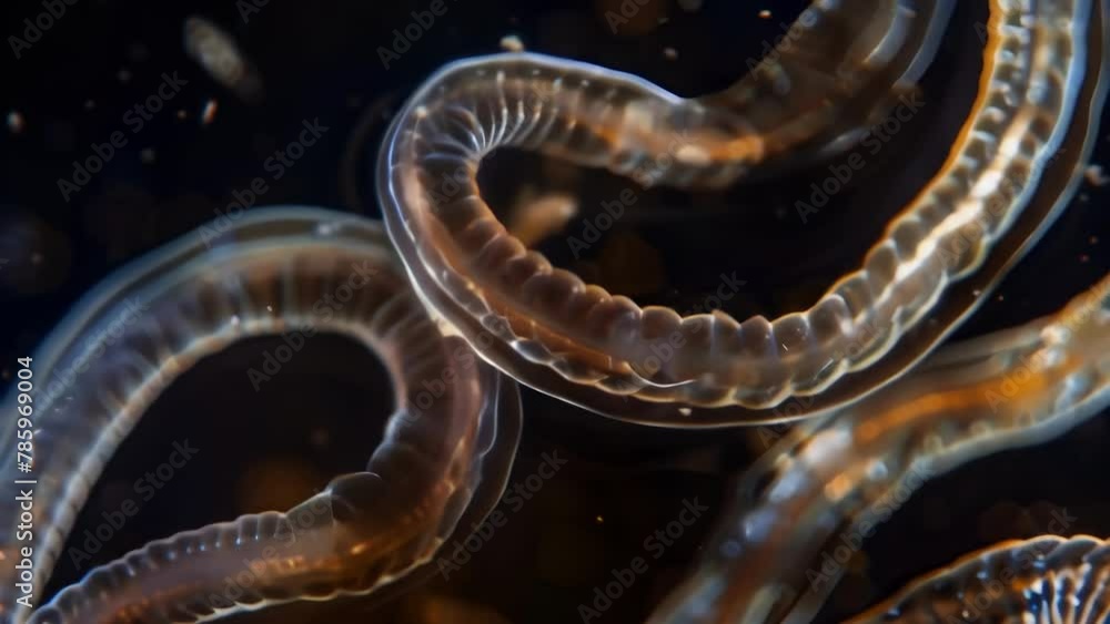 Aufkleber an intriguing image of a of nematodes coiled together their slender transparent bodies forming a mes