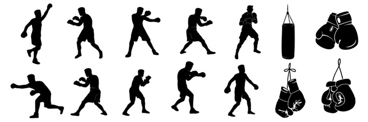 set of silhouettes of boxing