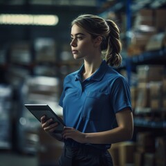Warehouse Worker with Tablet