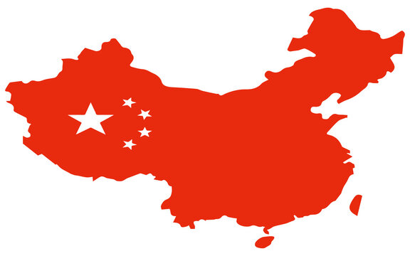 China flag depicted on a vector image of china's map, showcasing the country's national flag.