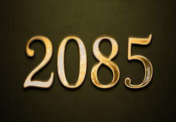 Old gold effect of 2085 number with 3D glossy style Mockup.	