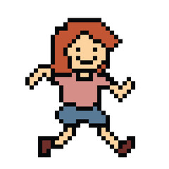 Fototapeta premium Cute pixel cartoon 8bit character woman run or running lifestyle vector for decoration life style 8 bit female girl marathon exercise fitness vector.