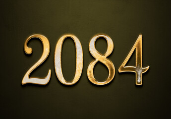 Old gold effect of 2084 number with 3D glossy style Mockup.	