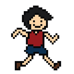 Fototapeta premium Cute pixel cartoon 8bit character man run or running lifestyle vector for decoration life style 8 bit male boy marathon exercise fitness vector.
