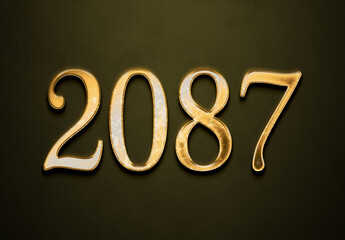 Old gold effect of 2087 number with 3D glossy style Mockup.	