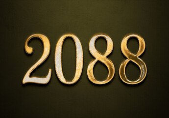 Old gold effect of 2088 number with 3D glossy style Mockup.	
