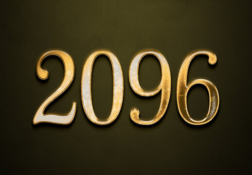 Old gold effect of 2096 number with 3D glossy style Mockup.	