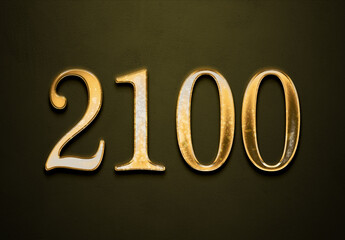 Old gold effect of 2100 number with 3D glossy style Mockup.	