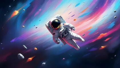 Astronaut explores space being desert planet. Astronaut space suit performing extra cosmic activity space against stars and planets background. Human space flight. - obrazy, fototapety, plakaty