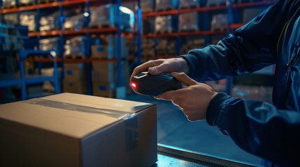 A Worker Scanning Warehouse Inventory