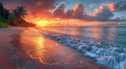 Crimson Tide at Tropical Sunset - obrazy, fototapety, plakaty