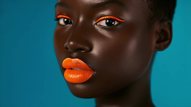 A bold matte orange lipstick adding a pop of color to any outfit and personality. .