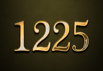 Old gold effect of 1225 number with 3D glossy style Mockup.	