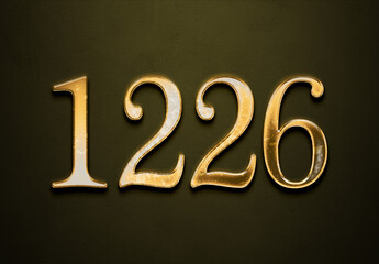 Old gold effect of 1226 number with 3D glossy style Mockup.	