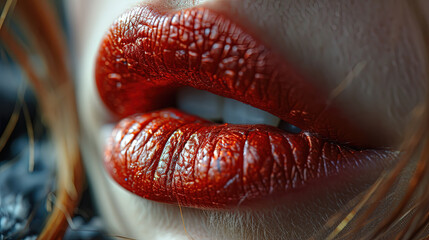 Beautiful Dark Red Women Lips With Red Lipstick