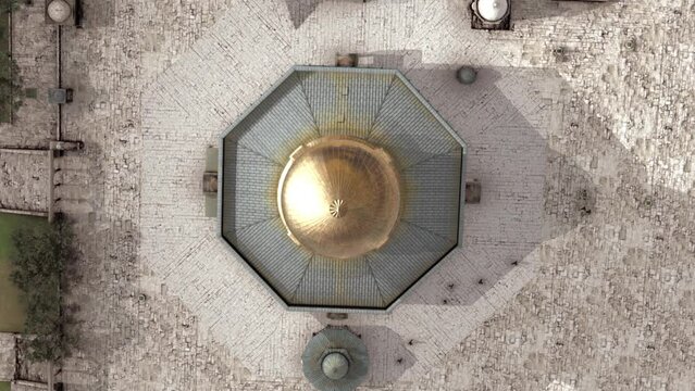 Aerial image of Jerusalem's Dome of the Rock Temple Mount Mosque.