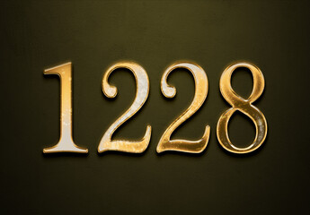 Old gold effect of 1228 number with 3D glossy style Mockup.	