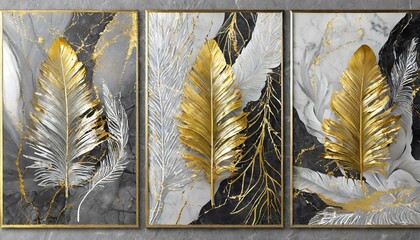 wall art, marble background with feather designs and butterfly silhouette, wall decoration