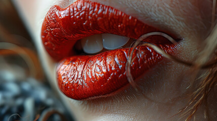 Gorgeous Women Red Lips With Red Lipstick