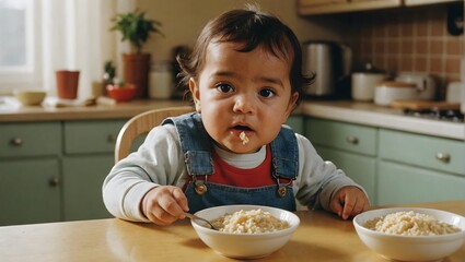 Latina child eating breakfast
