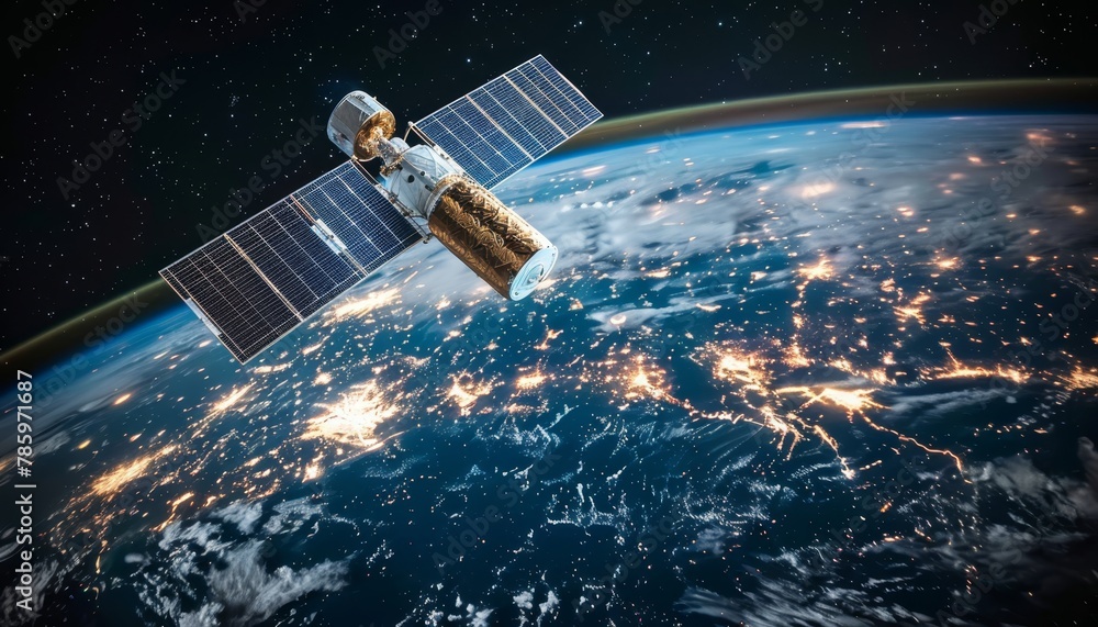Poster cutting edge satellite for global connectivity and precision gps navigation system