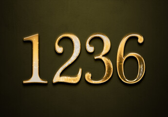 Old gold effect of 1236 number with 3D glossy style Mockup.	