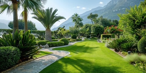 Obraz premium A lush green lawn with a path leading through it