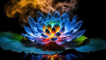 a lotus flower formed from wisps of smoke, evoking a sense of mystery and magic