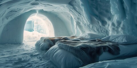 Fototapeta premium A bed with a white comforter and a white pillow