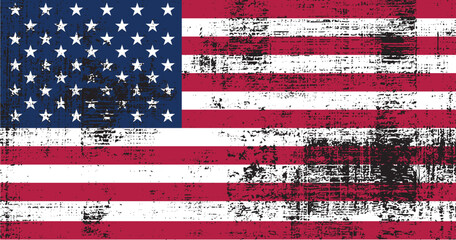 American flag vector on white with grange texture.   - obrazy, fototapety, plakaty