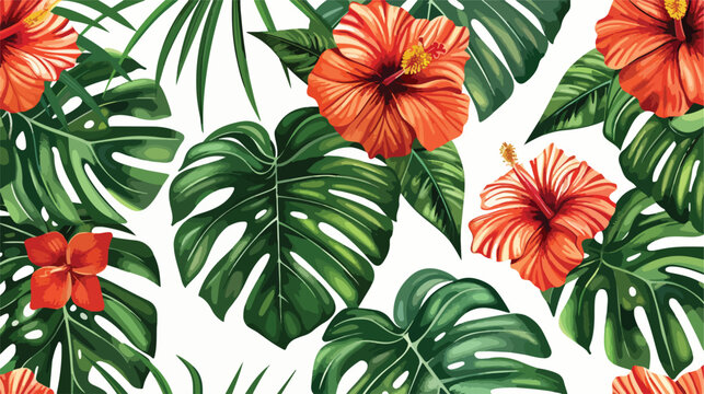 Tropical Hibiscus and Monstera tropical pattern hibis