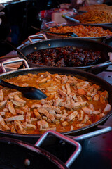 Vegan asian food, vietnams soy beans meat free pieces and rice dish with vegetables