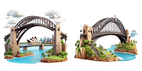 set of sydney harbour bridge isolated on transparent background