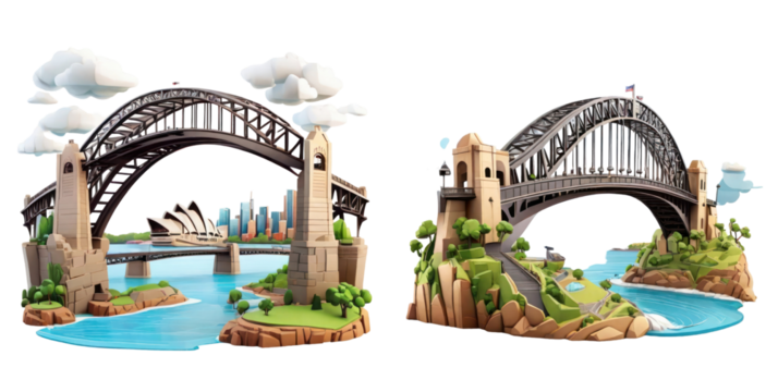 set of sydney harbour bridge isolated on transparent background - Powered by Adobe